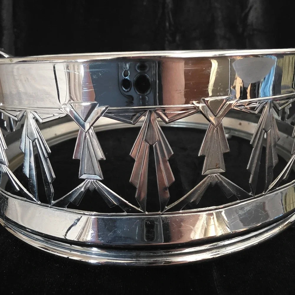 Royal Rochester Royalite Fraunfelter Casserole w Art Deco Chrome Carrier Stand